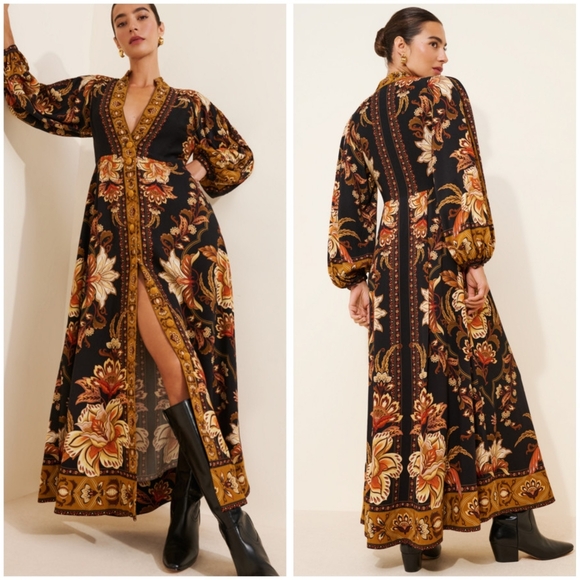 Farm Rio Majestic Garden Maxi Dress Size XXS Puff Sleeve Floral Print - Picture 13 of 16